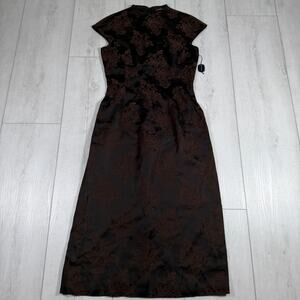 Tahari Floral Jacquard Womens 6 Japanese Inspired Sleeveless Brown Black Dress